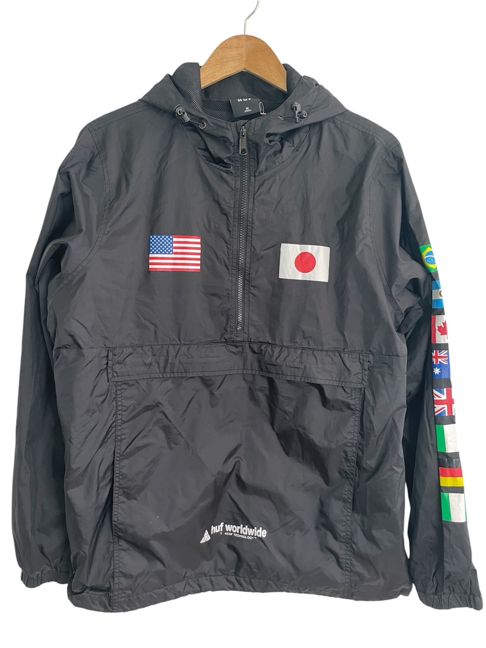 HUF Worldwide Flag Anorak nylon rain jacket International men's size medium new